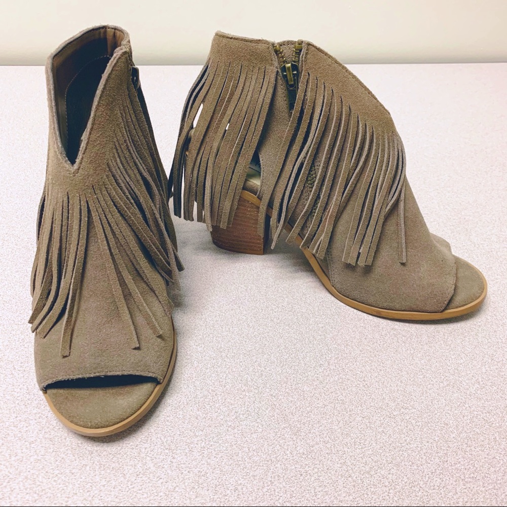 Steve Madden Rock-it Suede Fringe Open Toe Booties